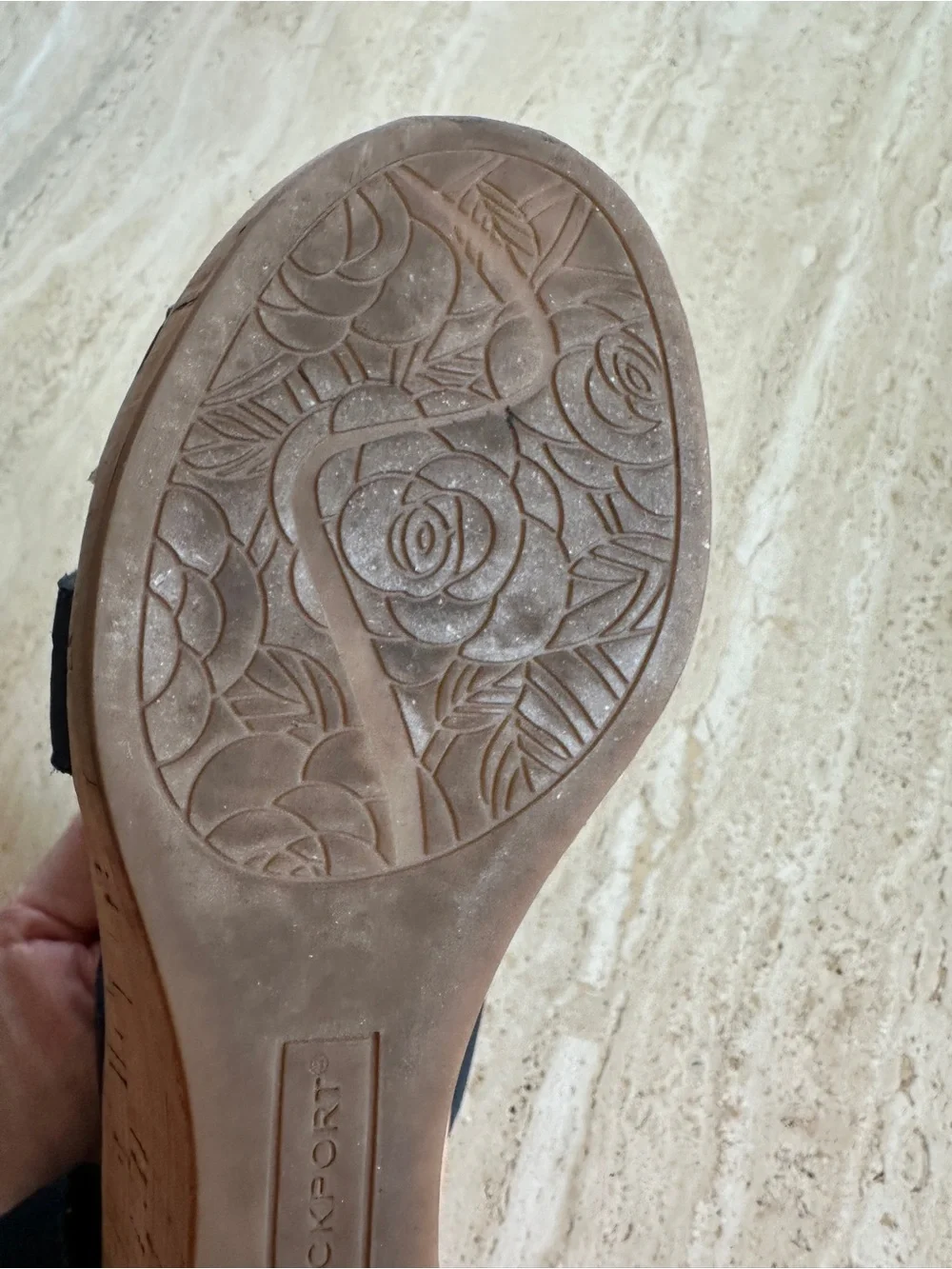 Rockport Navy Perforated Cork Wedge Sandals